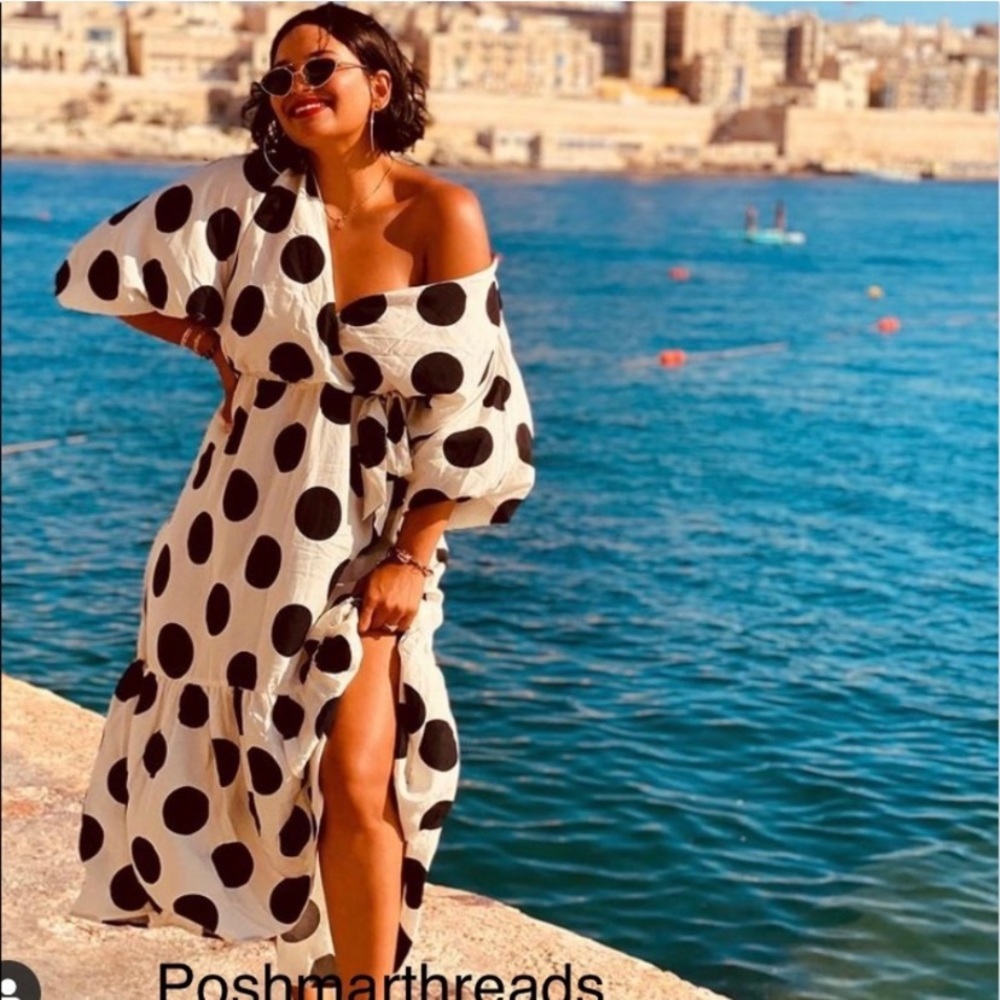 H&M polka dot faux wrap midi dress